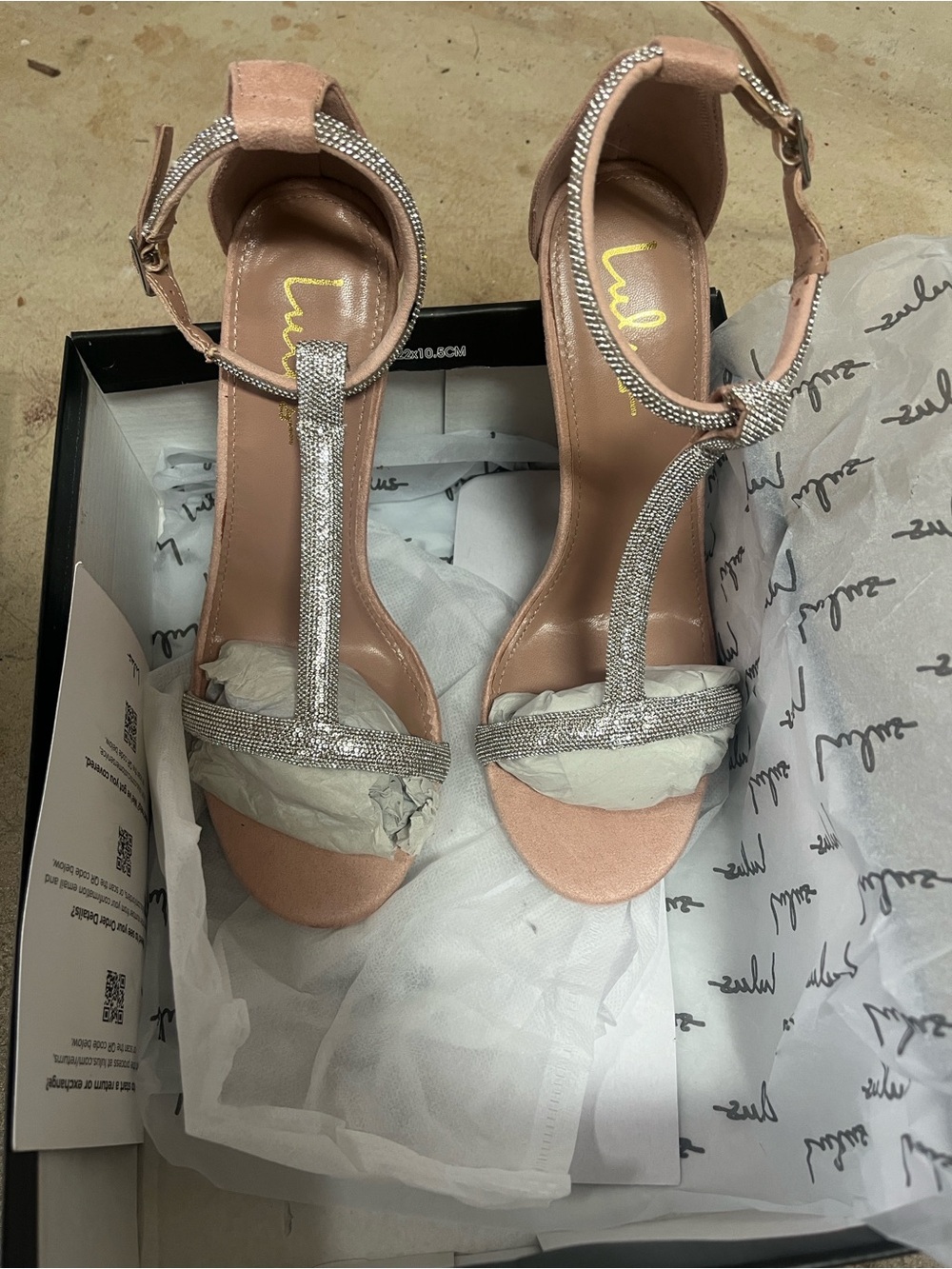 Lulu's Blush Pink Rhinestone T-Strap High Heel Sandals
